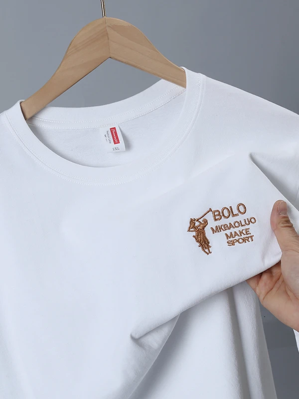 668{刺绣}保罗纯棉T恤夏季男女同款圆领短袖针织潮流百搭男士