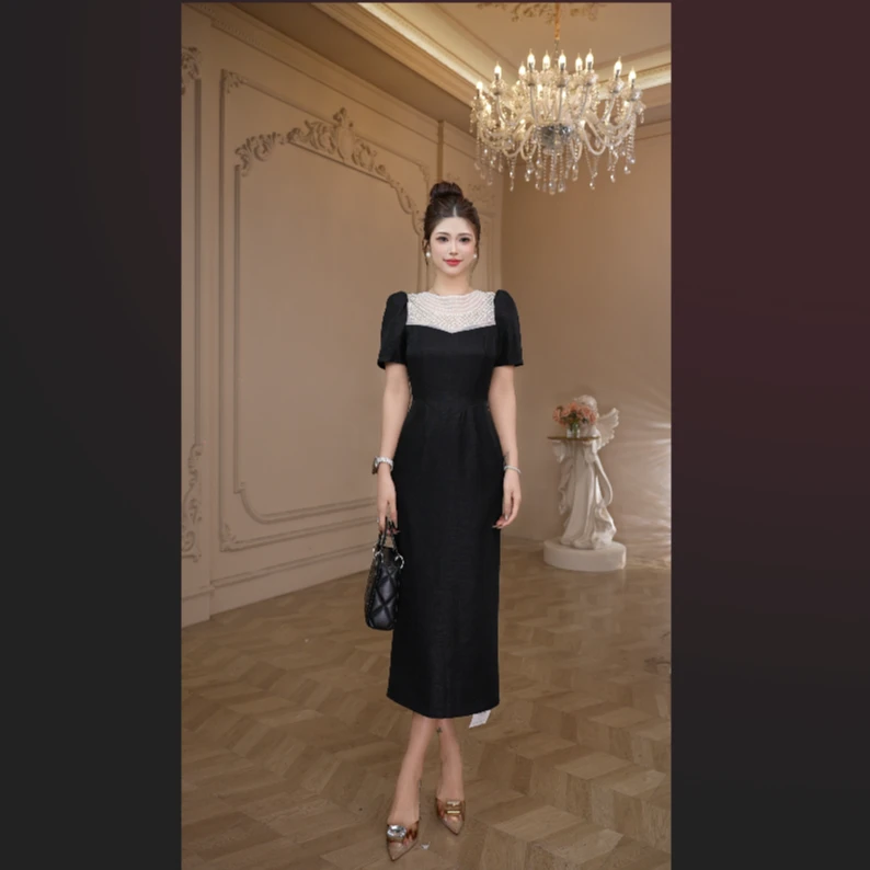 【原创】鎏光溢彩·时尚走秀显瘦百搭气质轻奢女装连衣裙9031