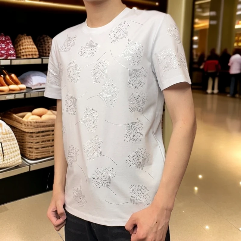 夏季新款烫钻男士T恤-23089圆领半袖潮流圆领男装