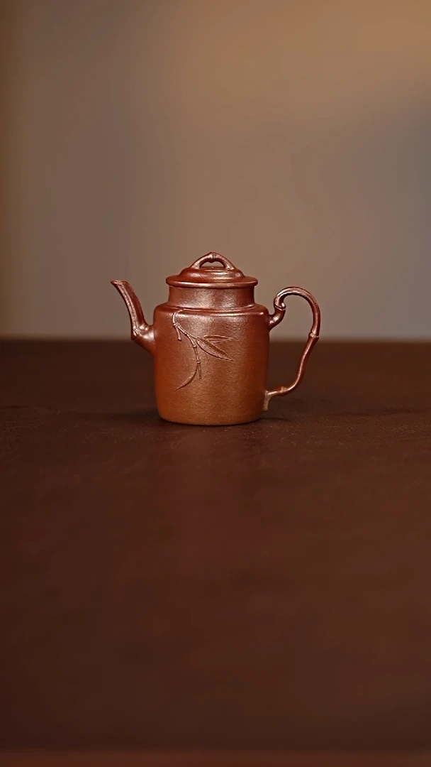 茶壶紫砂雅竹壶100cc红降坡柴烧