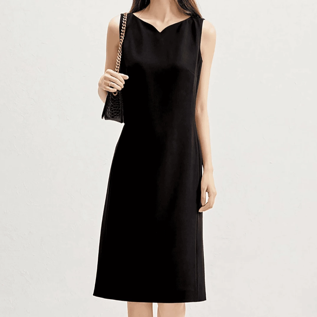 夏季黑色宽松无袖显瘦气质时尚中长款修身打底小黑裙连衣裙8817