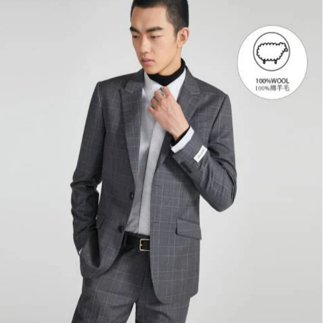 【可配套】思家 男款绵羊毛休闲商务格子西装外套 06C44 DM24F266