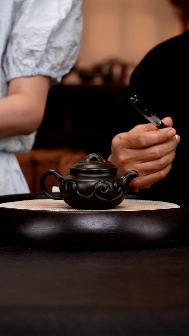 茶壶紫砂LHQ27仿古如意墨绿泥180cc