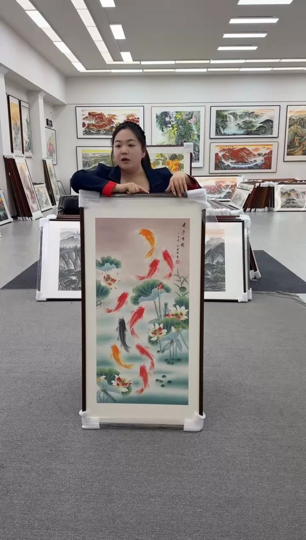 国画手绘  125*65   九鱼图