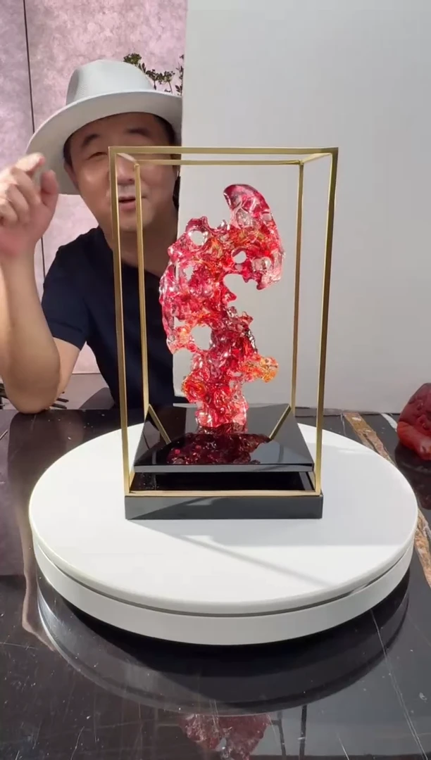 摆件CS0202004金红小号太湖石+定制黑底座架子