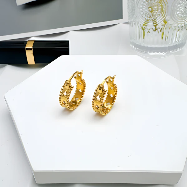 [抖音质检 现货]5D黄金网红明星同款圆珠图案镂空耳扣耳环足金999
