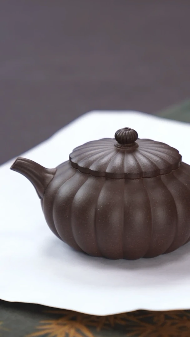 茶壶紫砂执素筋纹老紫泥菊蕾福利