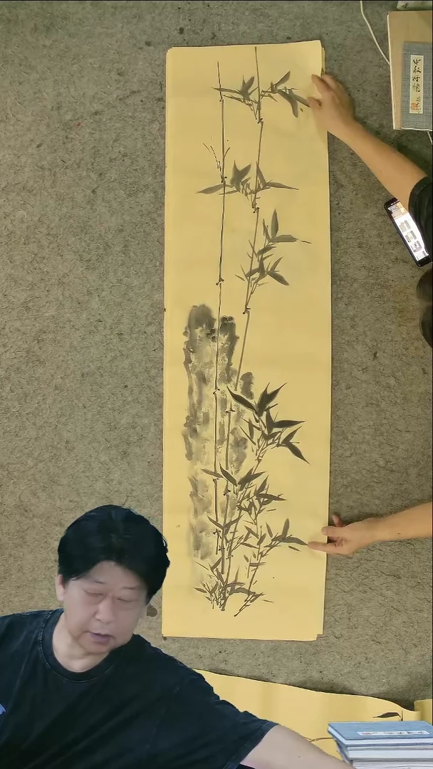 国画四尺对开  墨竹条屏 34*138cm