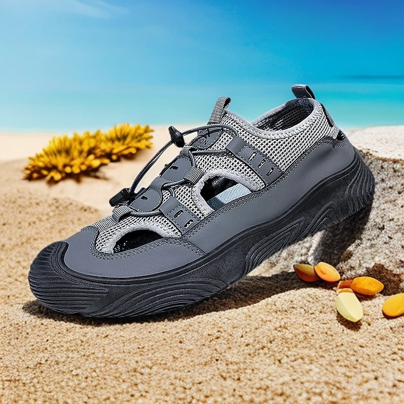 夏新款轻奢沙滩鞋包头透气洞洞夏季轻便镂空休闲风鞋子爸爸男款