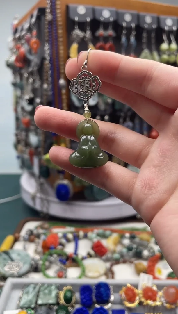 【闪购商品】和田玉耳饰银S925镶嵌饰品