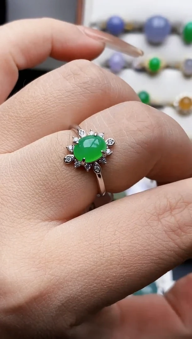 银S925镶嵌戒指翡翠3381