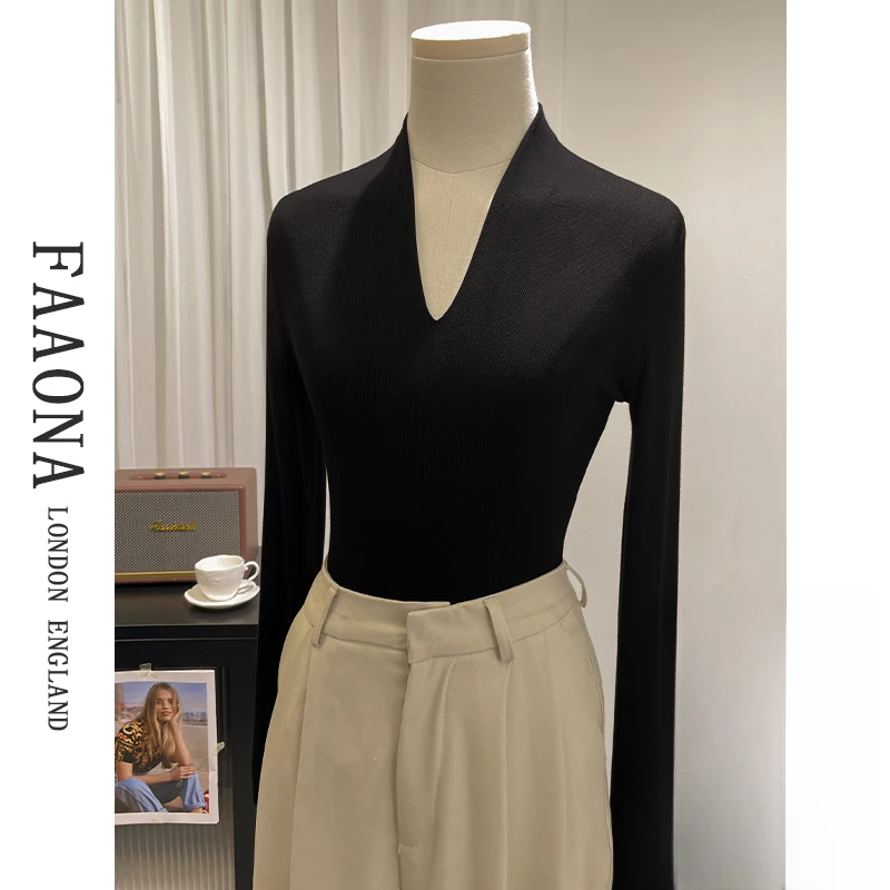 黑色V领长袖t恤内搭打底衫女春秋2025新款修身高级感外穿上衣潮流