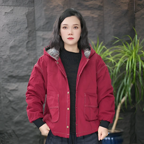 FF连帽棉衣女士秋冬宽松加厚棉服防寒外套防风秋冬