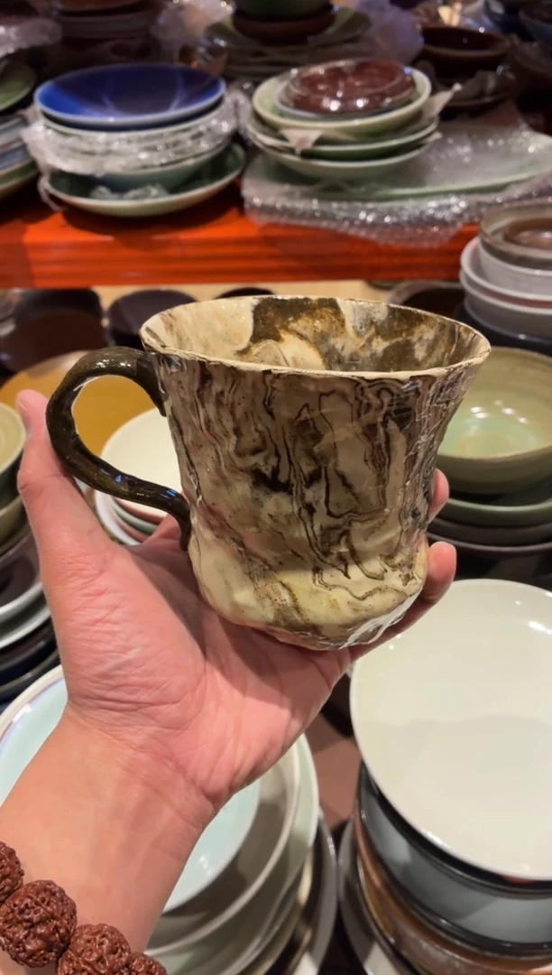 瓷片手工手捏绞胎泥咖啡杯（福利款）