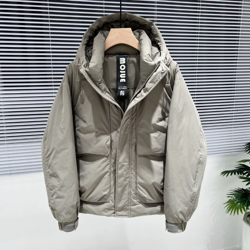 冬季新款男士高品质连帽羽绒服时尚韩版工装大口袋潮流保暖上衣潮