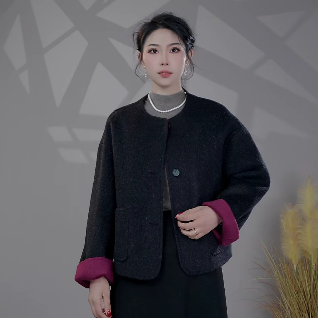 【%羊绒大衣】88038-2025新款秋冬双面羊绒大衣外套冬季加厚短款