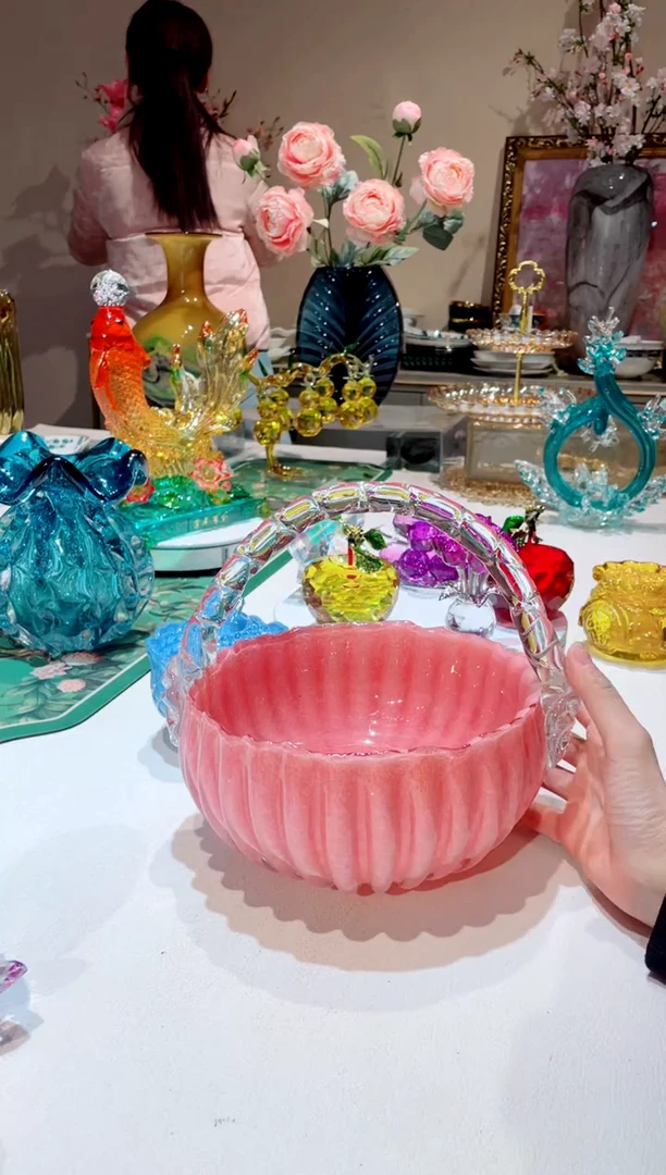 【闪购商品】琉璃手工艺品粉色提篮