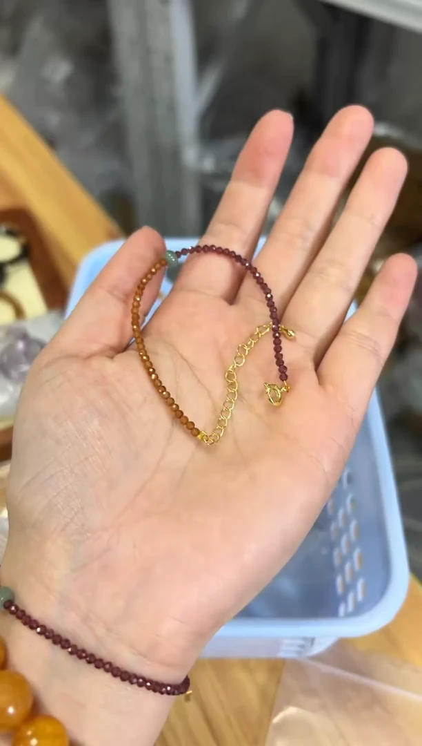 未镶嵌颈饰石榴石双色切面珠石榴石翡翠手链[0960]