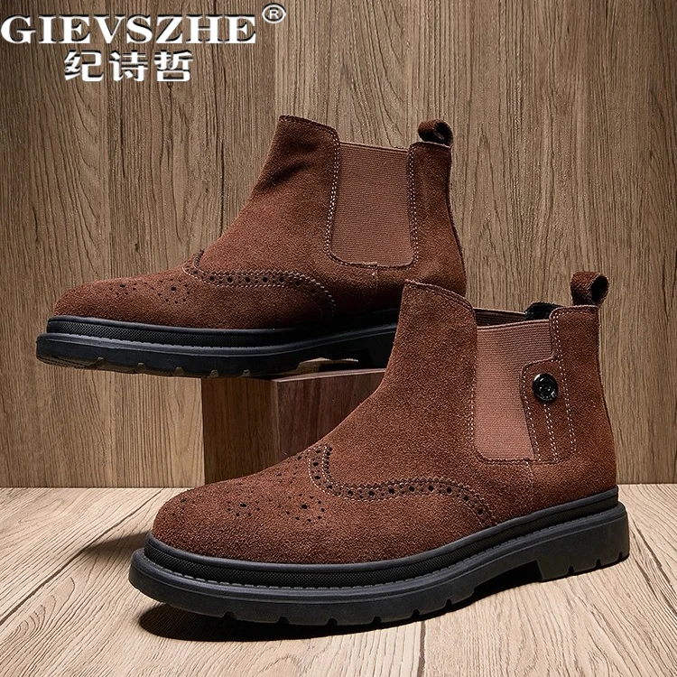 纪诗哲男鞋轻便透气时尚短靴男款潮流复古休闲鞋舒适轻奢切尔西靴