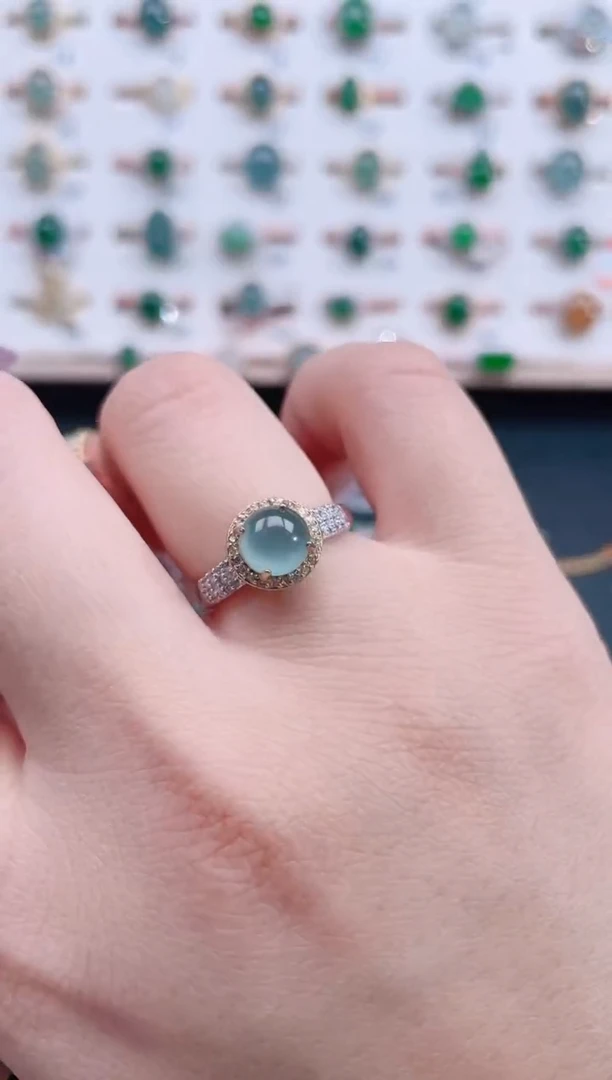 银S925镶嵌戒指翡翠天然翡翠