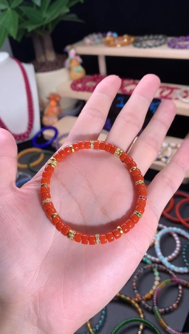 手串银S925镶嵌南红玛瑙南红柿子红手串设计款5.5mm