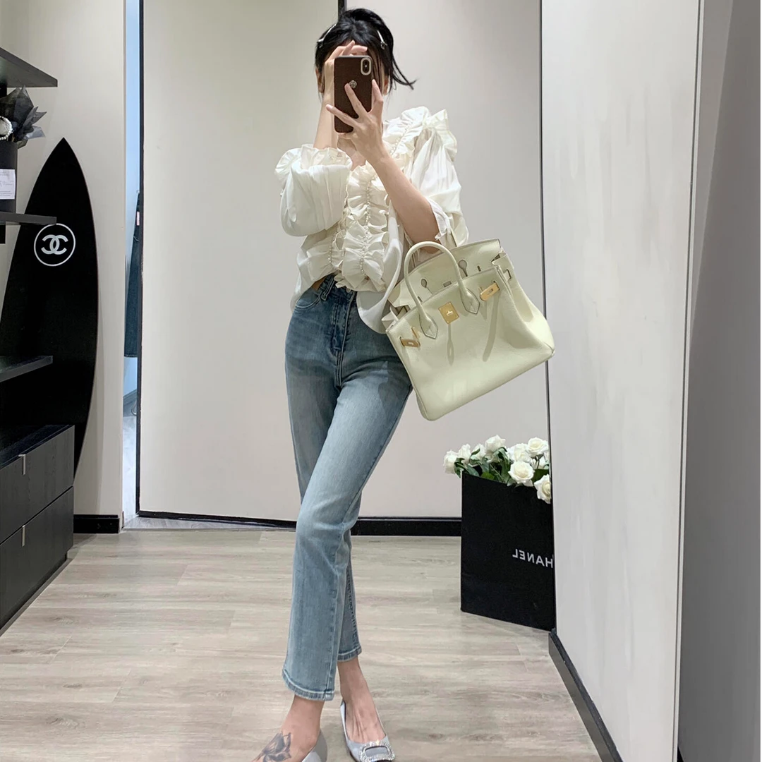 木耳边长袖衬衫女装秋季新款法式设计感衬衣别致小众宽松气质上衣