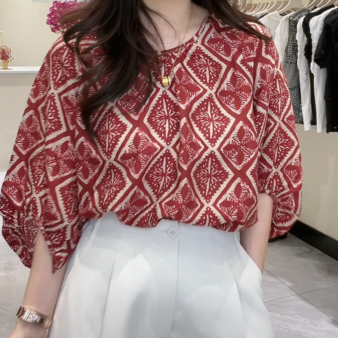 宽松时尚复古半袖薄款透气上衣女2025年夏季新款小众高级感衬衫