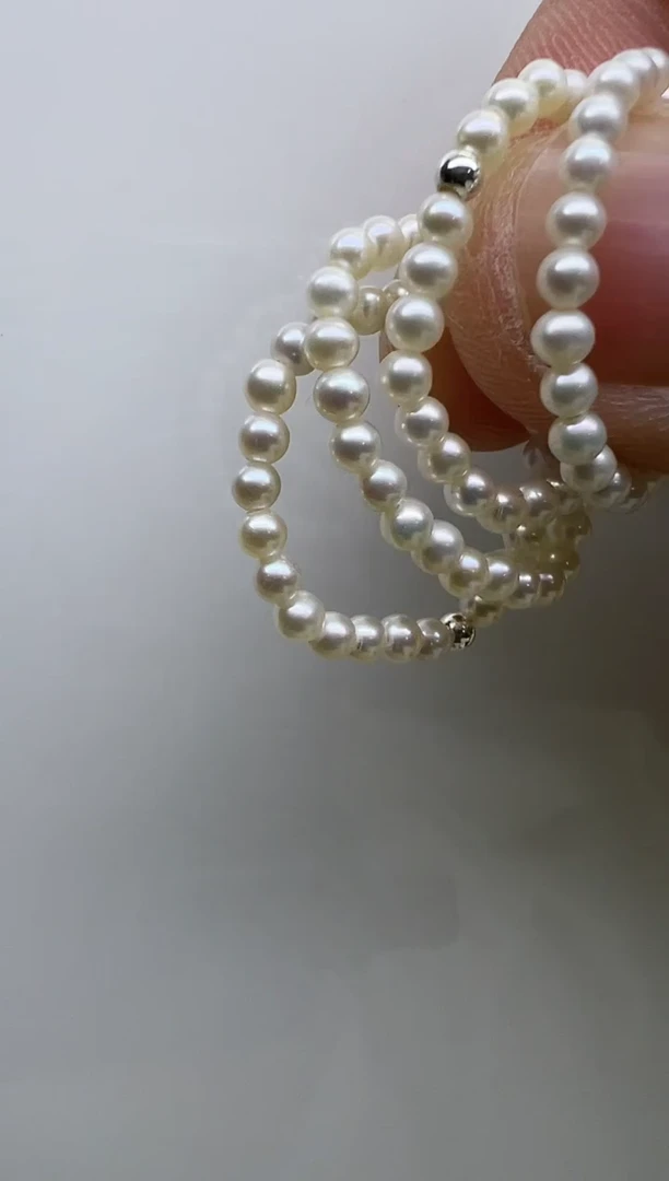 银S925镶嵌戒圈淡水珍珠白色正圆3mm