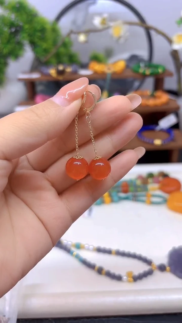 14K金镶嵌耳饰碧玺猫眼E696