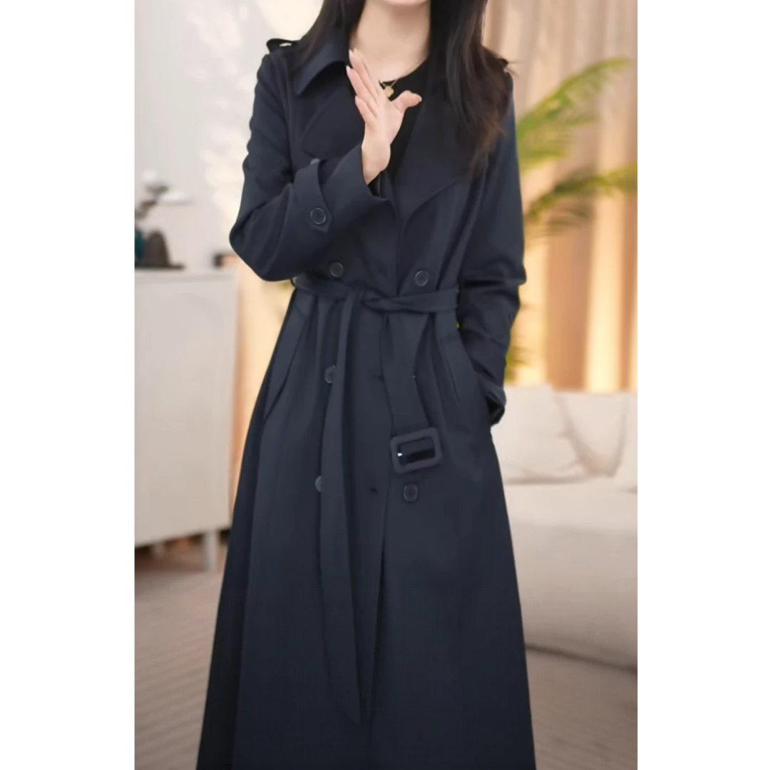 羽希服饰纽扣常规长袖收腰时尚千金风适中长款风衣25C732