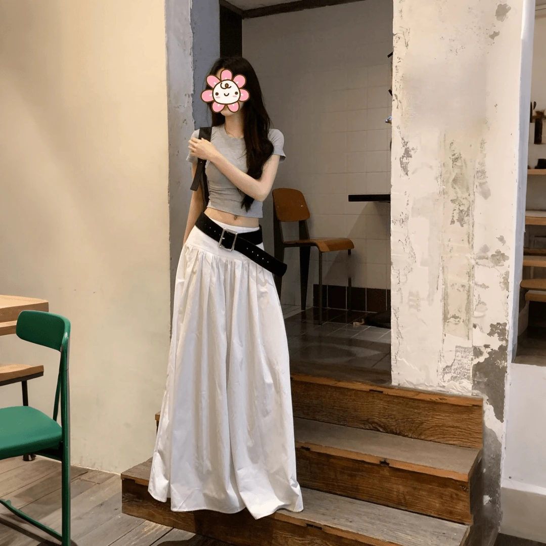 高级感气质辣妹宽松显瘦大摆长裙女夏季新款韩系百搭休闲半身裙