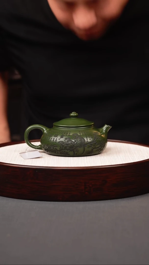 茶壶紫砂绿泥灵猴寒江