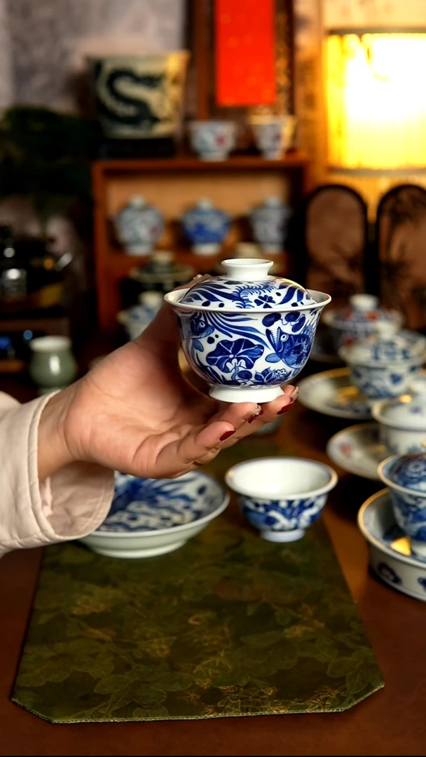 摆件陶玉藻盖碗景德镇