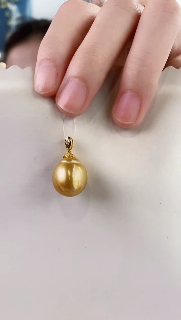 海水珍珠18K金镶嵌吊坠(不含链)13-14南洋金珍珠吊坠