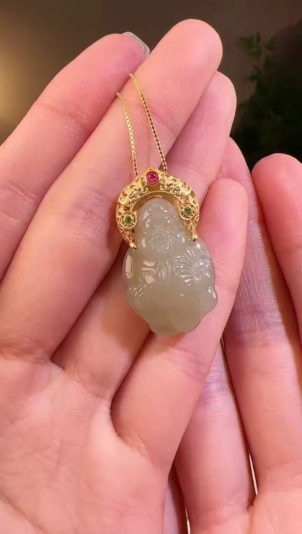 【闪购商品】和田玉颈饰足银镶嵌财神p