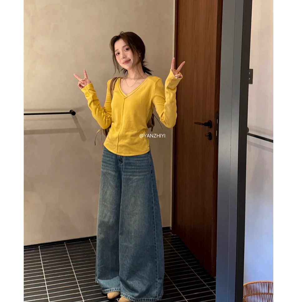 YPP!【无腰头牛仔裤】裤型很好很显瘦 韩版简约不挑人无腰头牛仔裤