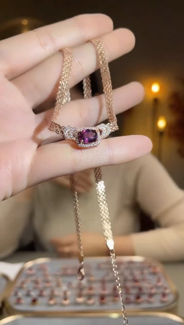 银S925镶嵌颈饰石榴石颈饰