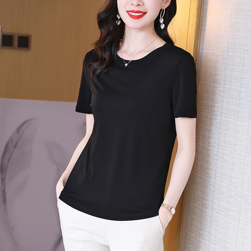 瑕疵款~桑蚕丝重磅加捻短袖T恤女真丝圆领纯色针织上衣