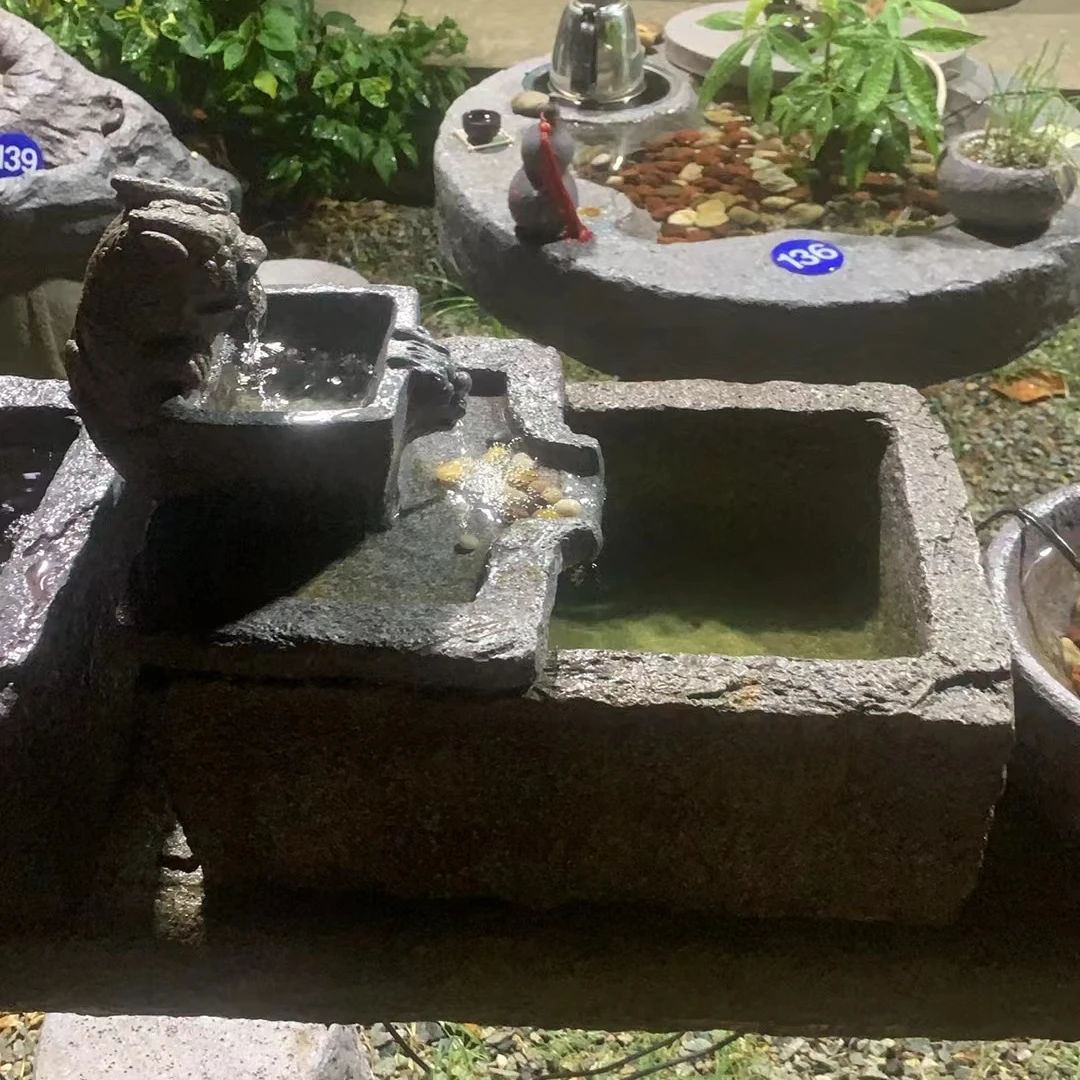 中式复古三层流水循环流水石摆件庭院民宿花园别墅茶室装饰