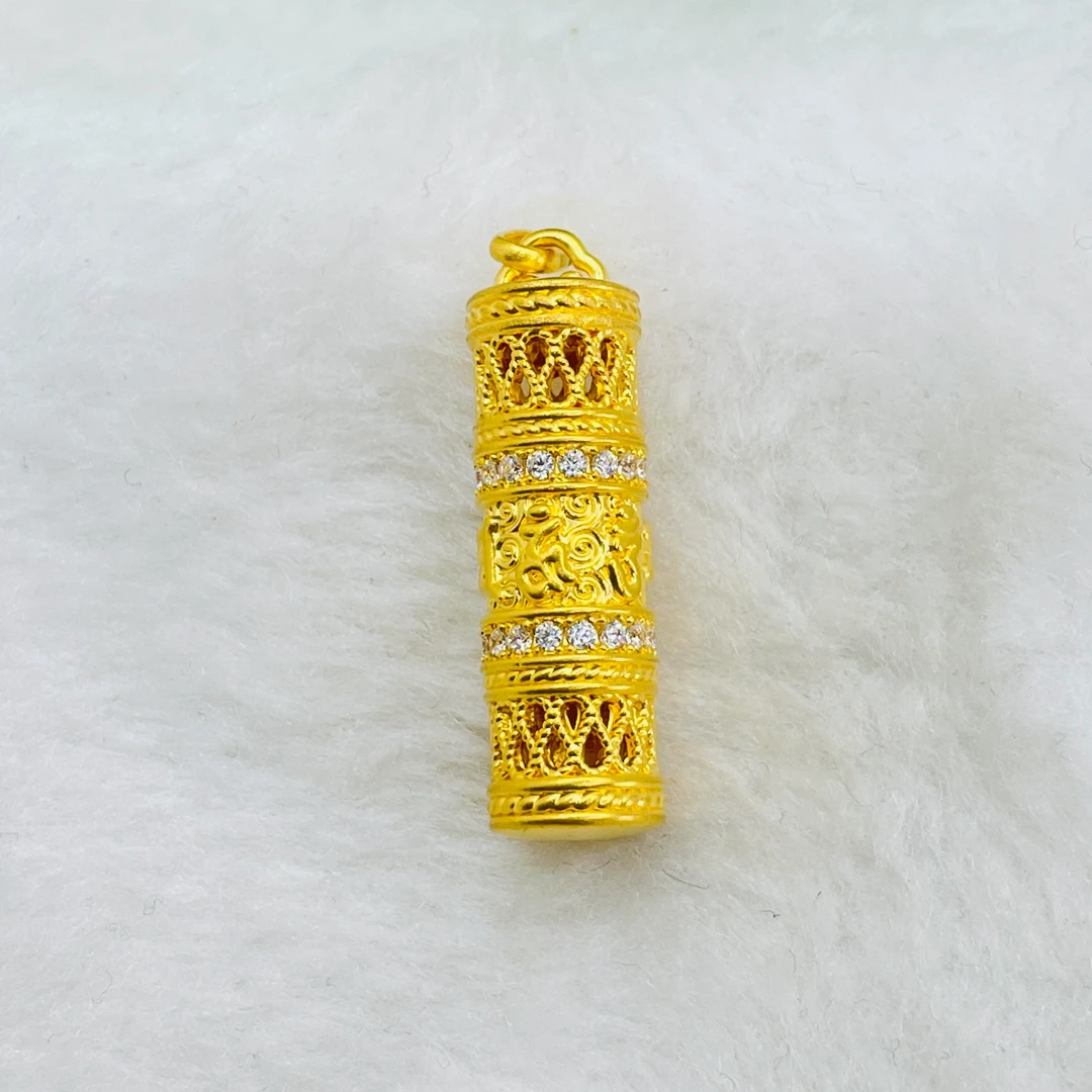 足金5D工艺 镶嵌圆柱吊坠 附加188