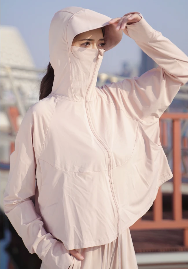 焦家锦纶原纱宽松斗篷彩胶帽檐防晒衣