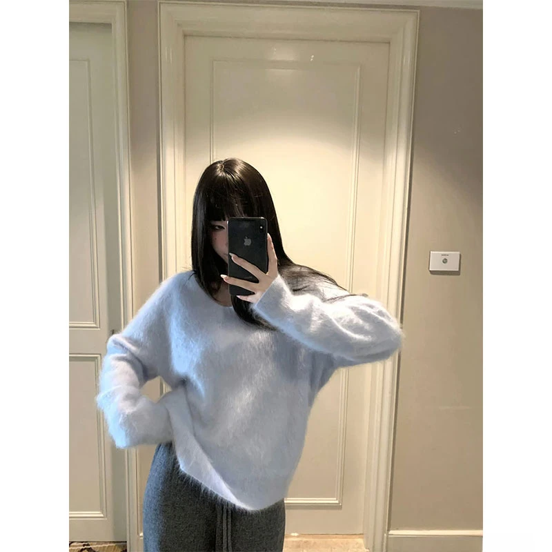 2025秋季新款慵懒温柔风软糯长袖圆领毛衣百搭阔腿休闲裤时尚套装