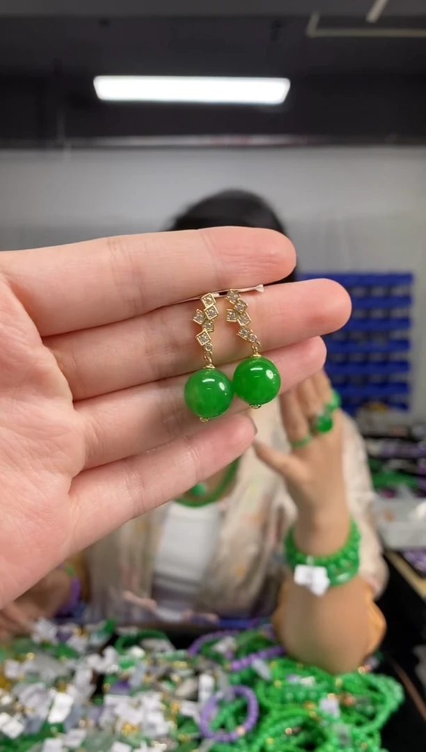 银S925镶嵌翡翠耳饰多样性发其一颜色微差