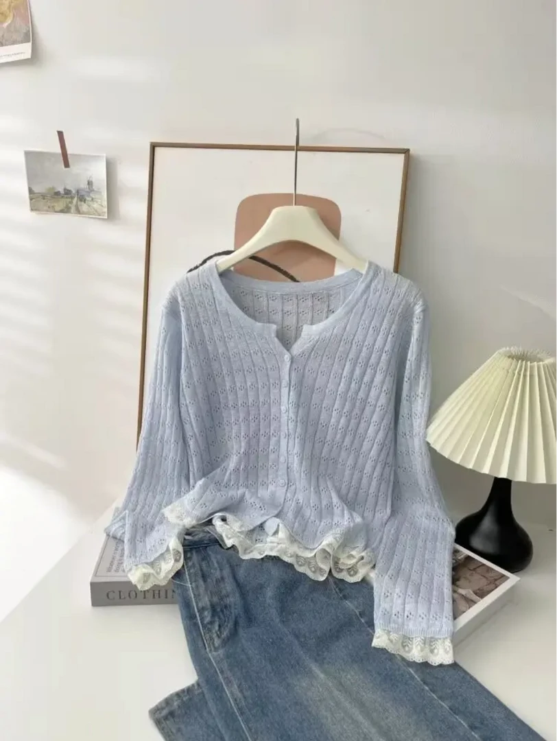 【零零精选】2025韩系开衫夏季超好看防晒小外搭镂空薄款针织衫