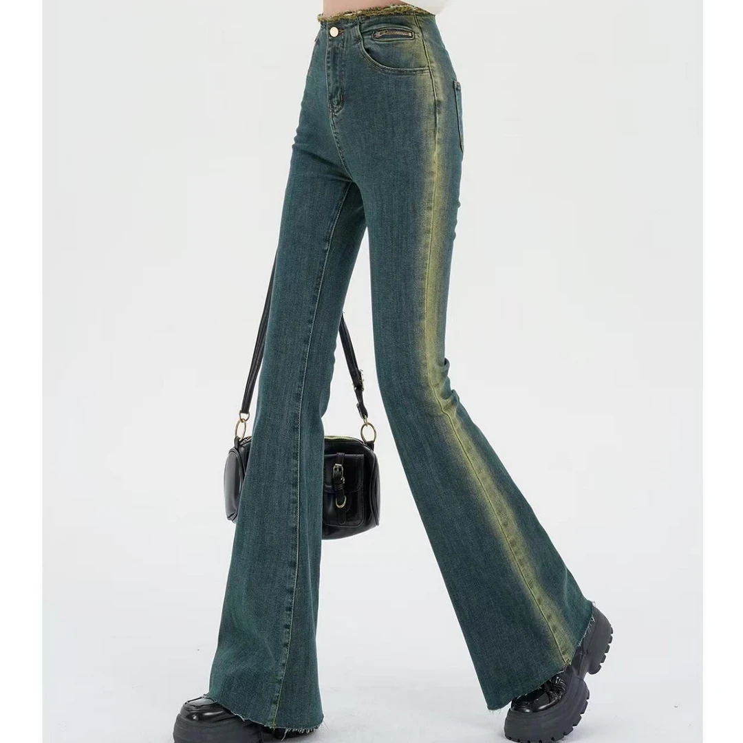 直播专用  显瘦蓝色高腰时尚休闲女士开叉修身牛仔裤