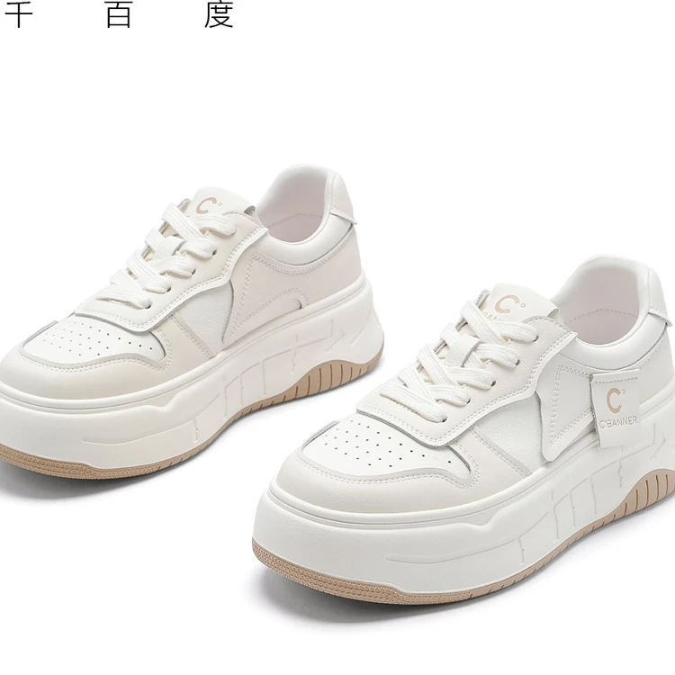 千百度时尚百搭潮流拼色圆头25春季新款厚底系带休闲鞋