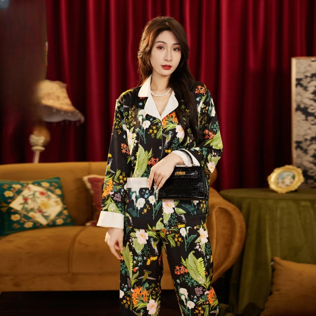 达芬奇密码【繁华嫩叶】秋冬季爆款加绒加厚长袖睡衣可外穿家居服女