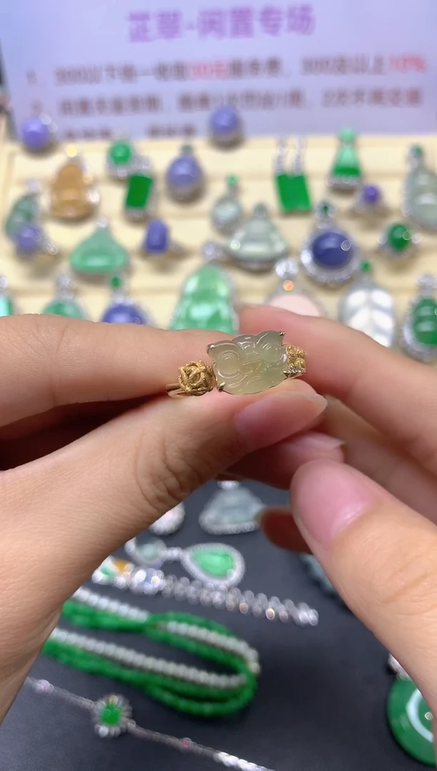 翡翠戒指银S925镶嵌戒指|200+30