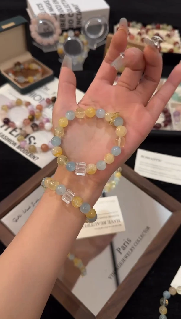 合金手链水晶海蓝宝多宝x3160