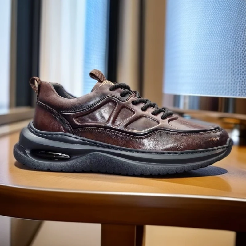休闲皮鞋胶粘休闲鞋休闲平跟厚底春秋运动休闲风透气真皮鞋子牛皮